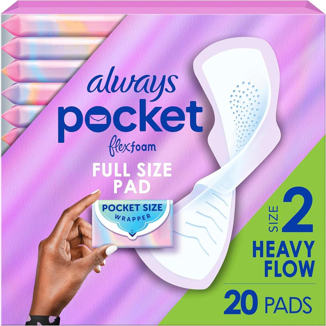 Always Pocket Flexfoam Pads, Size 2, Heavy, with Wings, 20 Count
