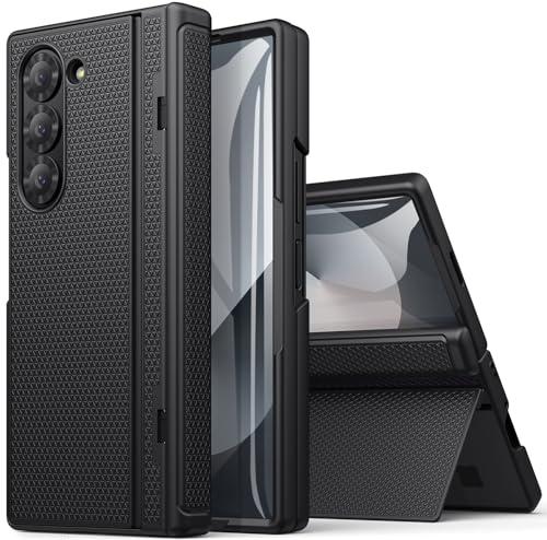 BXYJY for Samsung Galaxy Z Fold 6 Case with Kickstand & Front Screen Protector & Hinge Protection, Slim Fit Rugged Hard 360° Full Body Cover Protective Phone Case for Samsung Z Fold 6 5g 2024, Black