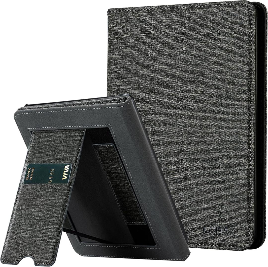 CoBak Case with Stand for 6.8 inch E-Book Reader -Cover with Auto Sleep Wake,Card Slot,Hand Strap Feature - Fits 11th Generationnot Compatible with Meebook/KoBo (Gray)