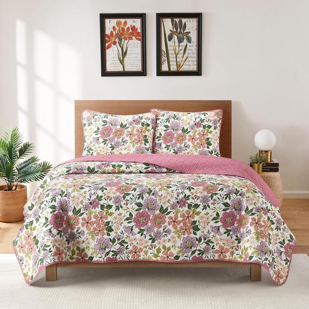 Stratford Park All Season Multi-Color Floral 3 Piece Quilt Set, King Size, Matching with Pillow Shams, Printed Coverlets