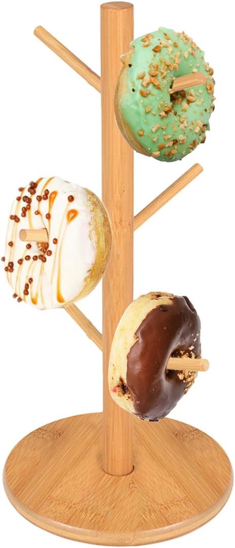 Bamboo Donut Stand Bagel Stand, 13 Inch Donut Holder Display 12 Donuts, Bagel Tower Stand for Dessert Table, Reusable Doughnut Holder for Birthday Wedding Christmas Party Decoration (Round)
