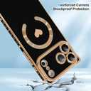 OOK Magnetic Case for iPhone 17 Pro Max 6.9 Inch [Wireless Charging Compatible] Soft TPU Heart Design Phone Cover with Screen Protector Shockproof Protection Slim Case for Women - Black (Black (NO Strap))