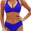 Yonique Women Two Piece Bathing Suits Push Up Bikini Set Halter Swimsuit Vintage Swimwear (Small, Royal Blue)