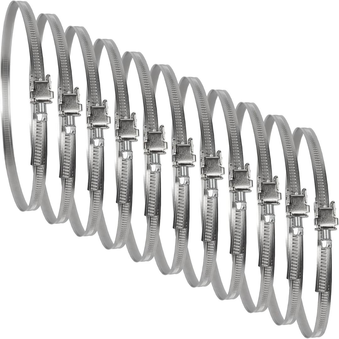 6" Inch Ducting Clamp - 10 Pieces of Adjustable Stainless Steel Duct Hose Clamps with Worm Gear - Wide Diameter Range Fastener for Flexible Ducting (Pack of 10)