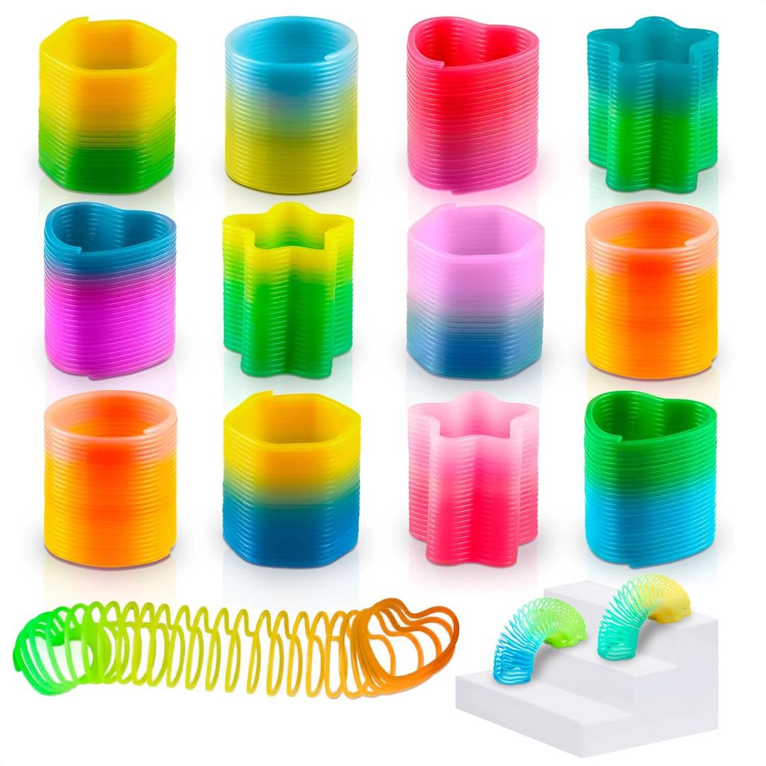 25Pcs Flexible Spring Toy - Elastic Mini Springs with Color & Shape Recognition, Rainbow Springs for Sensory Stimulation - Rainbow Party Favors in the Shapes of a Circle, Heart, Hexagon, Square & Star