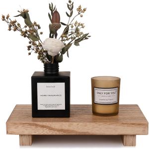 zoocatia Small Wood Tray Pedestal Stand Farmhouse Bathroom Decor Decorative Wooden Riser Kitchen Soap Dish Holder for Vanity, Counter, Sink, 9" x 5.9" - Brown