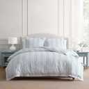 Martha Stewart - King Comforter Set, 100% Silky Smooth Cotton Sateen Striped Bedding for Year Round Comfort, 3 Piece Bed Set with Matching Pillowcases (Verbena Stripe Blue)