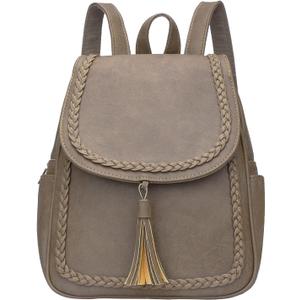 KKXIU Fashion Small Synthetic Leather Backpack Purse For Women and Ladies with Tassel (Khaki)