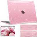 B BELK Compatible with MacBook Air 13 inch Case 2022 to 2018 Released A2337 M1 A2179 A1932 with Touch ID, Sparkly Plastic Hard Shell Cover + 2 Keyboard Covers + Screen Protector, Glitter Pink