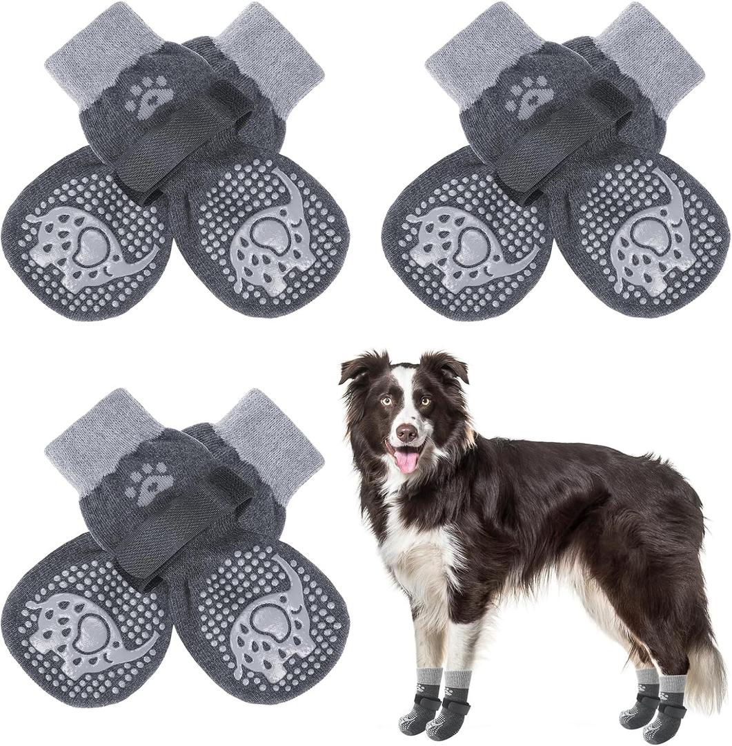 SCENEREAL 6Pcs Anti Slip Dog Socks to Prevent Licking Paws for Hot/Cold Pavement, Dog Grippy Socks for Hardwood Floors, Dog Shoes for Boots & Paw Protectors for Puppy Small Medium Large Senior Dogs (M(Pack of 4+2), Grey Elephant)