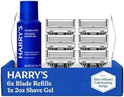 Harry's Shaving Kit for Men - 6 Razor Blade Refills, Foaming Shave Gel, and Travel Blade Covers
