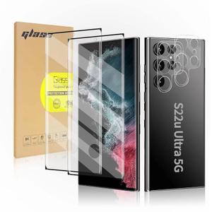 [2+2 Pack] Galaxy s22 Ultra Tempered Glass Screen Protector + Camera Lens Protector, 3D Curved, Support Fingerprint for Samsung Galaxy s22 Ultra 5G