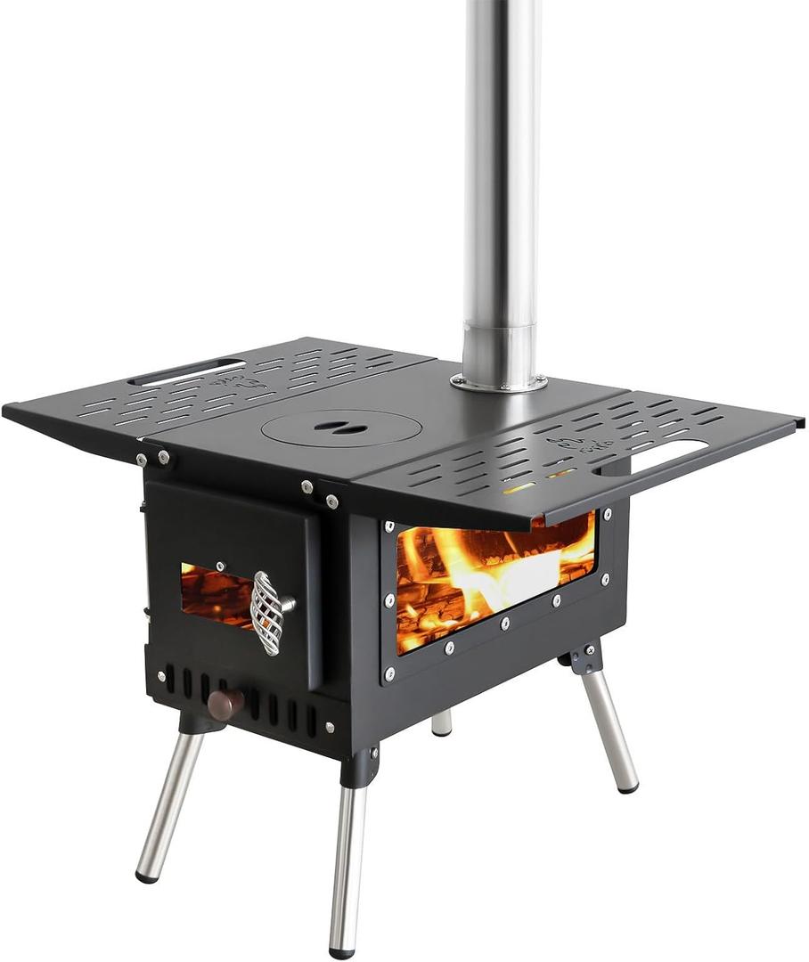 Outdoor Tent Stove Portable Camping Stove With Chimney Pipe for Outdoor Cooking Camping BBQ Accessories Black