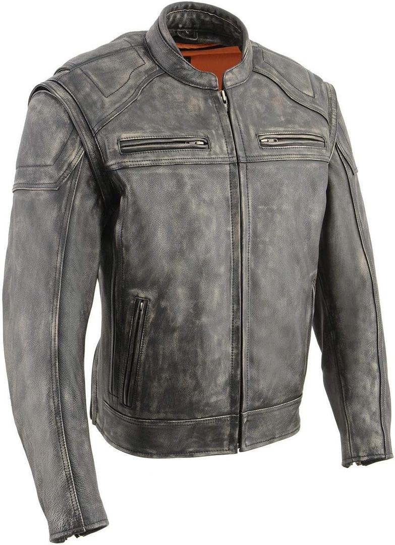 Milwaukee Leather MLM1509 Men's Distressed Brown 2 in 1 Leather Jacket with Zip-Off Sleeves (Large)
