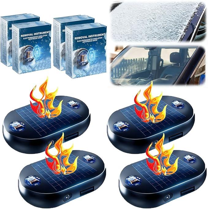4PCS Car Interference Antifreeze Device, AntiFreeze Electromagnetic Car Snow Removal Device, 2-in-1 Car Defroster and Dummy Anti-Theft Alarm with Flashing LED, Car Antifreeze Defrost Device