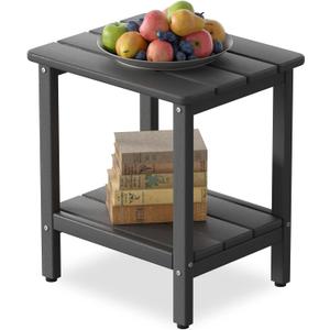 Outdoor Side Table, 17.7-Inch Small Patio End Table with Adjustable Feet, All-Weather HDPE Accent Adirondack Table for Porch Deck Balcony Poolside, Easy Maintenance, Grey (Normal) Outdoor Side Table, 17.7-Inch Small Patio End Table with Adjustable Feet, All-Weather HDPE Accent Adirondack Table for Porch Deck Balcony Poolside, Easy Maintenance, Grey (Normal)
