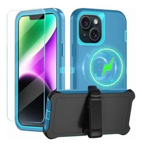 CONWOE Magnetic for iPhone 16 Plus Case,with Belt Clip,[Compatible with Magsafe] W/Tempered Glass Screen Protector,Anti-Drop,Shockproof,Heavy Duty Protection (Lake Blue)