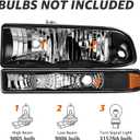 Headlights Assembly Compatible with 1998-2004 Chevrolet S10 Pickup,98-05 Chevy Blazer Halogen Headlamp w/Bumper Lights, Black Housing Amber Corner