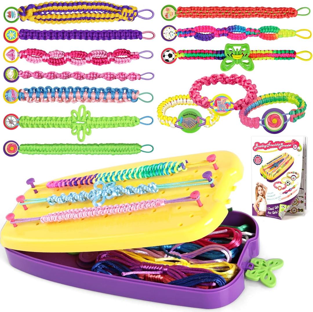 Friendship Bracelet Making Kit, String Bracelets Maker Craft, Kids Jewelry Making Kit, Arts and Crafts for Kids, Christmas Birthday Gifts for Girls (Yellow Purple)