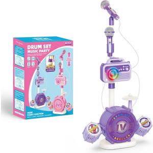 Kids Karaoke Microphone with Adjustable Stand  Bluetooth Kids Karaoke Machine with Lights, Voice Changer, & Recording Microphones for Singing, Christmas & Birthday Gifts for Girls, Boys -Purple
