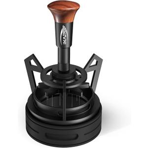 IKAPE 53MM Mantis WDT Distribution Tool, Espresso Distribution Tool for Baristas, Featuring 10-Needle Stirrer, Adjustable Needle Height, with Dosing Funnel and Stand, Walnut Handle (Black)