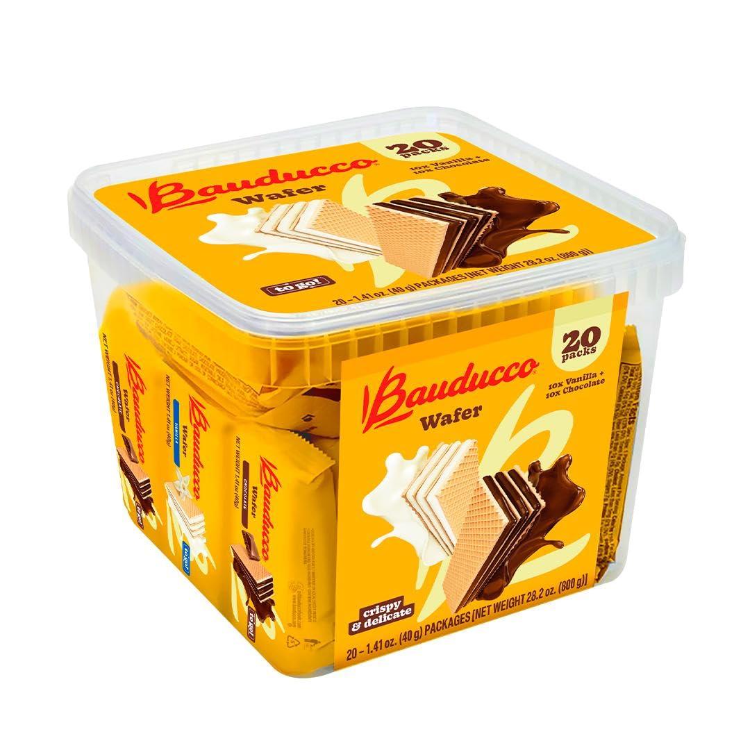 Bauducco Chocolate & Vanilla Wafer Cookies - Convenient Single Serve Wafer Cookies With 3 Layers of Cream - Delicious Sweet Snack on the go or Dessert 28.2oz (Pack of 20), BB Date Not Found 