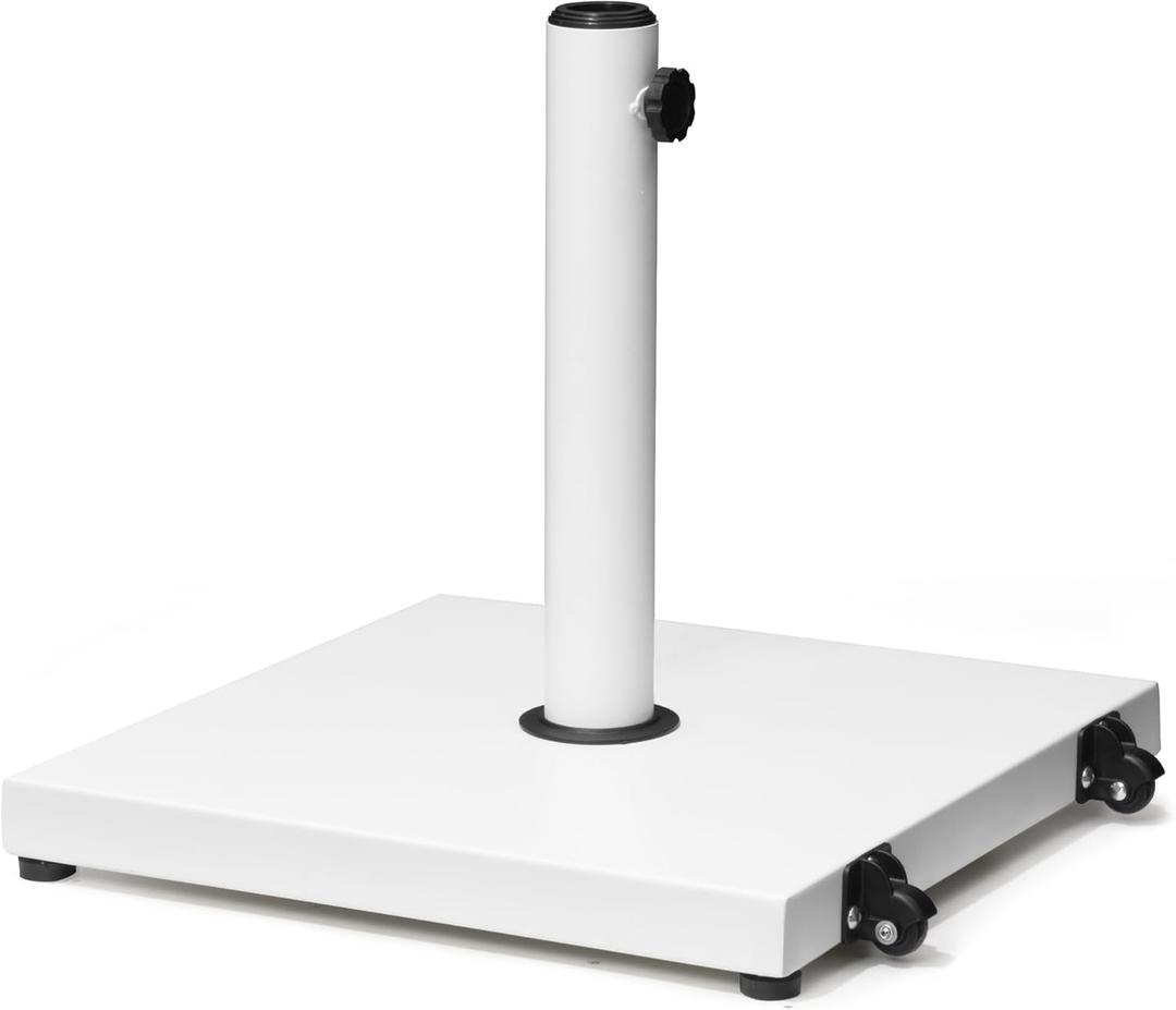 Patio Umbrella Base 43lbs Outdoor Umbrella Stand with Wheels, Heavy Duty Square Concrete Stand Market Umbrella, White
