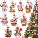 Yulejo 27 Pieces Christmas Gingerbread Ornaments Set Gingerbread Man Santa Snowman Cupcakes Candy Decorations Farmhouse Ornaments Wooden Christmas Hanging Mini Decor for Xmas Tree(Santa)