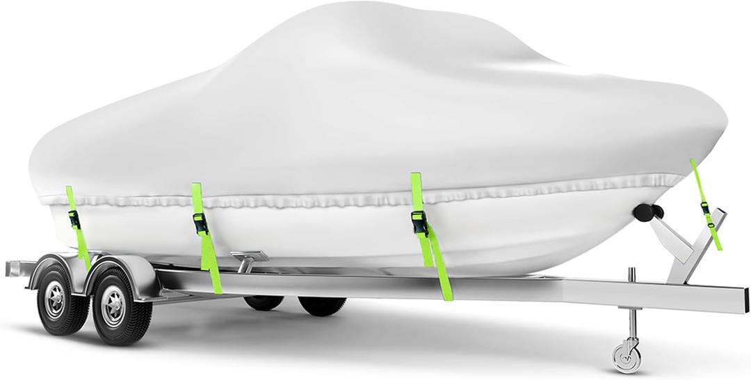 Boat Cover 24-26 ft, Waterproof 900D Heavy Duty Boat Cover, PU Marine Grade Polyester Boat Covers 24-26 ft, Fits Bass, V-Hull, Tri-Hull, Runabout, Jon, Fishing, Trailerable, Beam Width 135 inch (Gray-Green)