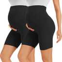 BONVIGOR Buttercloud Maternity Shorts Over The Belly - 5"/8" Biker Shorts for Pregnancy Workout Yoga Athletic Casual Lounge (Medium, 2 Pack - Black*2)