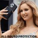 Crossbody Mirror Case Wallet for iPhone 16 Pro with Strap, RFID Blocking Card Holder, Zippered Purse Phone Cover for Women - 6.3", (Black)