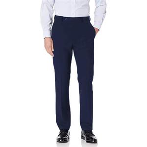 Bofan Mens Suit Pants Expandable-Waist Flat Front Straight Fit Suit Trousers for Men (Small, Navy Blue)