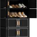 Shoe Rack, 5 Tier Shoe Storage Cabinet with 4 Doors, 15 Pair Plastic Shoe Cabinet with Waterproof, Outdoor Shoe Shelves Organizer for Entryway, Bedroom, Hallway,Living Room, Black