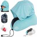 Travel Pillow with Extra Large Hood for Airplane Long Flights Privacy and Comfort Memory Foam with Skin-Friendly Cover for Road Trip Head&Neck Support for Plane Office Cars Sleeping & Rest (Mint Blue)