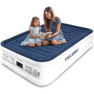 KINGJERRY Air Mattress Full with Built in Pump, 18" Raised Comfort Full Size Air Mattress, Dual-Layer Leakproof Blow Up Mattress, Support 600 lbs, 2.5-Min Inflation Air Bed for Home Camping Guests