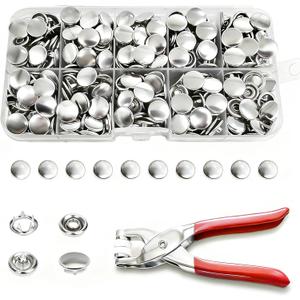 200 Sets Metal Snap Buttons with Fastener Pliers Press Tool Kit, Silver Solid Sewing Snaps for Fabric,Prong Snap Button Kits for DIY Crafting Clothing Sewing (9.5mm / 800 PCS)