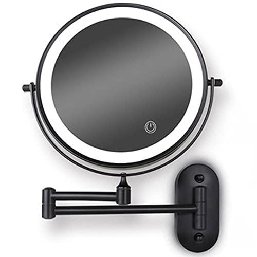 8" LED Wall Mounted Makeup Mirror Black, Upgrade Auto Off LED Shaving Mirror Touch Screen Adjustable Light Double Sided 1X/5X Magnifying Powered by 4 x AAA Batteries (Not Included) 1X/5X