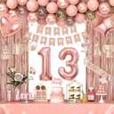 Rose Gold 13th Birthday Decorations for Girls, 72 Pieces: Fringe Curtains, Number Balloons, Banner, Foil Balloons & More
