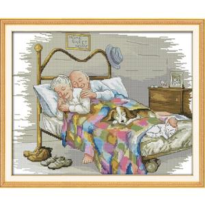 CROSSDECOR Stamped Cross Stitch Kits Full Range of Patterns Embroidery Starter Kits for Beginners Printed Cross-Stitch Sets for Home Decor DIY 14CT 2 Strands - The Old Married Couple