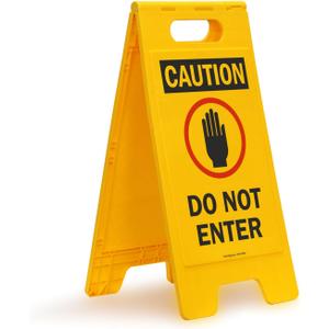 SmartSign Folding Floor Sign, Legend "Do Not Enter" with Graphic, 25" high x 12" wide, Black/Red on Yellow