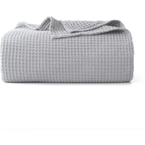 100% Cotton Waffle Blanket (Gray - Twin Size - 66 * 90''), Pre-Washed and Anti-Shrinkage Soft Lightweight Bed & Couch Blanket, 380 GSM Waffle Weave Throw Blanket for All Seasons