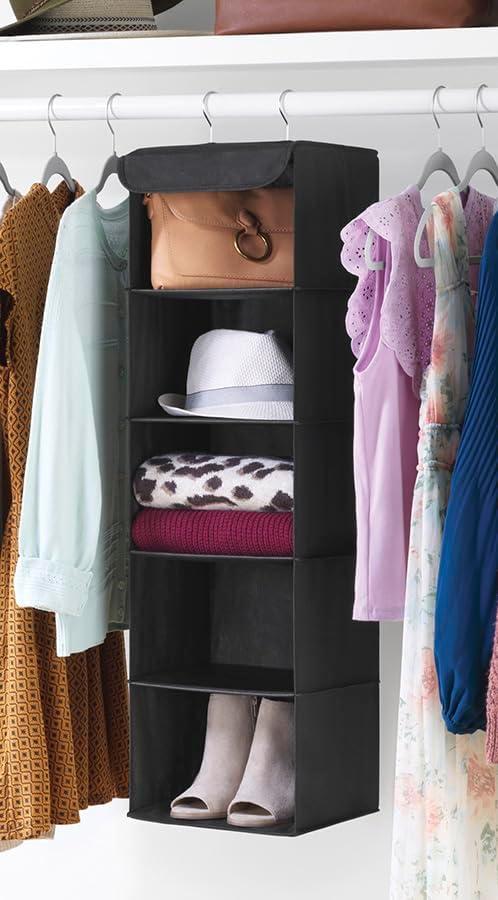 Whitmor 5 Section Closet Organizer - Hanging Shelves with Sturdy Metal Frame, Black Whitmor 5 Section Closet Organizer - Hanging Shelves with Sturdy Metal Frame, Black