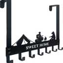 Over The Door Hanger Hooks with 7 Hooks, Black Metal No Drill Over Door Coat Rack for Towels, Coats, Hats, Bags & Robes, Bedroom Bathroom Closet Dorm Entryway Organizer, Fits 1.4–1.7'' Standard Doors