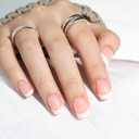 French Tip Press On Nails, Short Square Press on Nails White Nails Press Ons for Women Fake Nails with Glue, Glossy Reusable Glue on Nail in 15 Sizes - 30pcs, Porcelain French