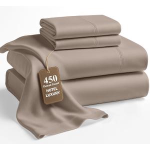 Lane Linen 100% Cotton Bed Sheets  450 Thread Count Cooling Sheets Queen, Durable Daily Use Bedding, Value Comfort for Nightly Rest, Hotel Sateen Finish, Snug Fit 15" Deep Pocket Fitted Sheet  Taupe