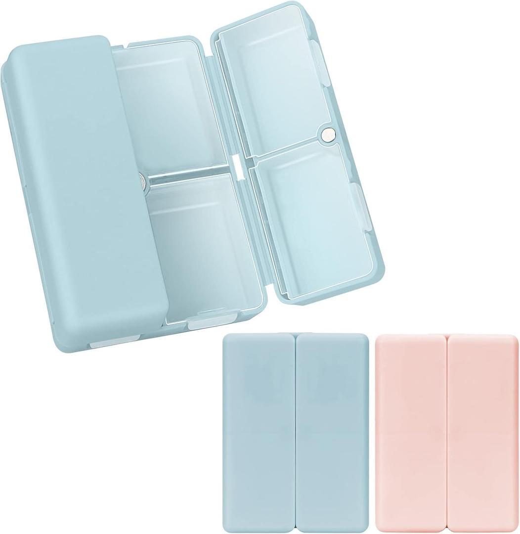 FYY Daily Pill Organizer, 2 Pcs 7 Compartments Portable Pill Case Travel Pill Organizer, [Folding Design] Pill Box for Purse Pocket to Hold Vitamins, Cod Liver Oil, Supplements and Medication-Pink+Navy