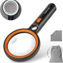 Magnifying Glass with 30 LED Lights, 10X 20X 45X Handheld Illuminated Lighted Magnifier with 1UV Light for Seniors Reading, Inspection, Coins, Jewelry, Exploring Light Magnifying Glass (Orange)