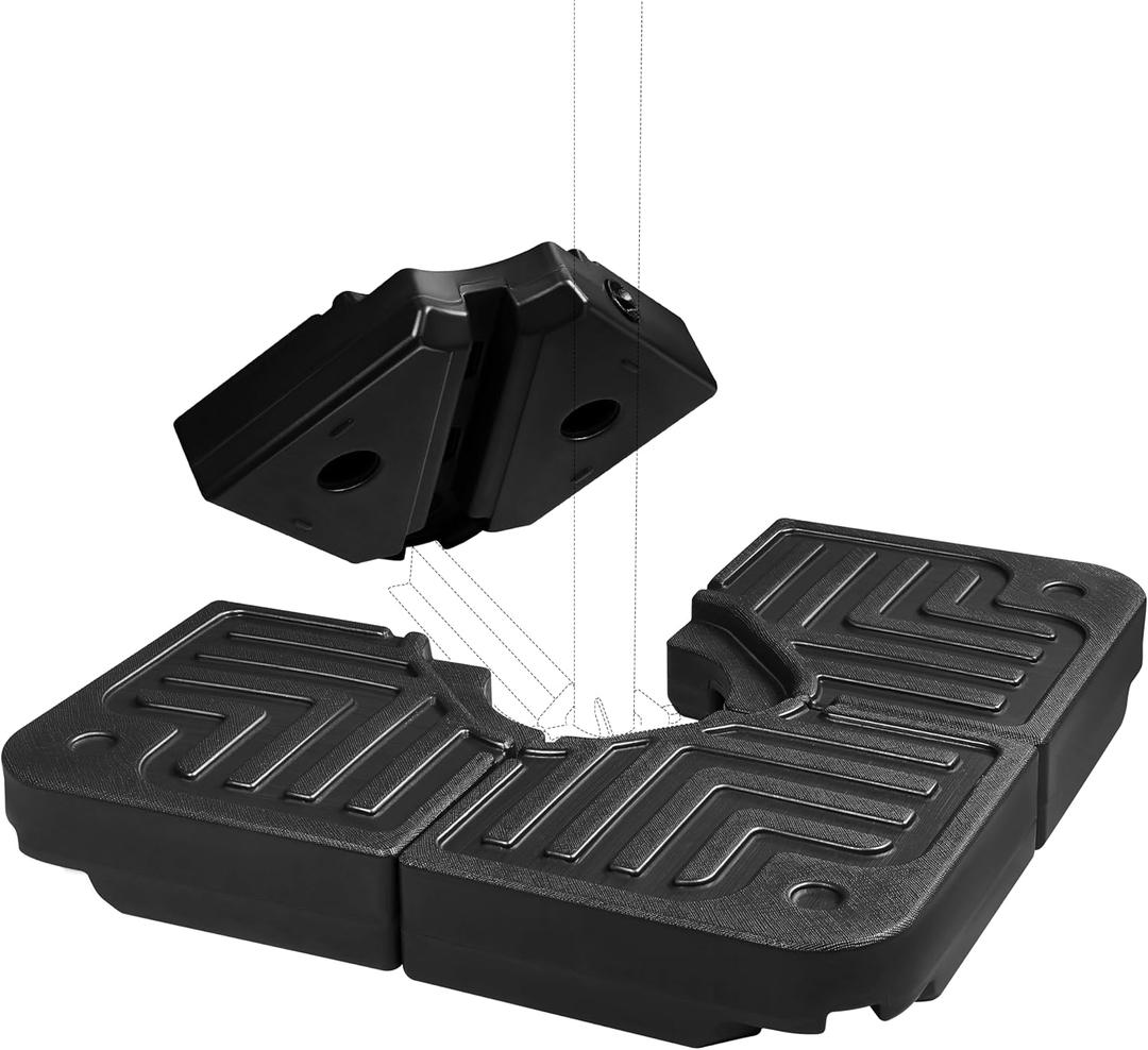 FRUITEAM 4-Piece 180lbs Capacity Heavy-Duty Cantilever Offset Patio Umbrella Stand Square Base,Filled with Water or Sand for Garden, Outdoor and Poolside-Black