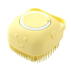 Pack of 2 Dog Brush – Cat Brush – Shampoo Dispensing Scrubber – Soft Silicone Design – Hanging Loop – For All Skin Types – Grooming, Deshedding and Exfoliating, Yellow
