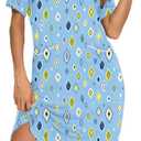 YYA Loose Nightgowns for Women Short Sleeve Sleepwear V Neck Nightshirt with Pockets Soft Pajama Dress S-3XL (L)